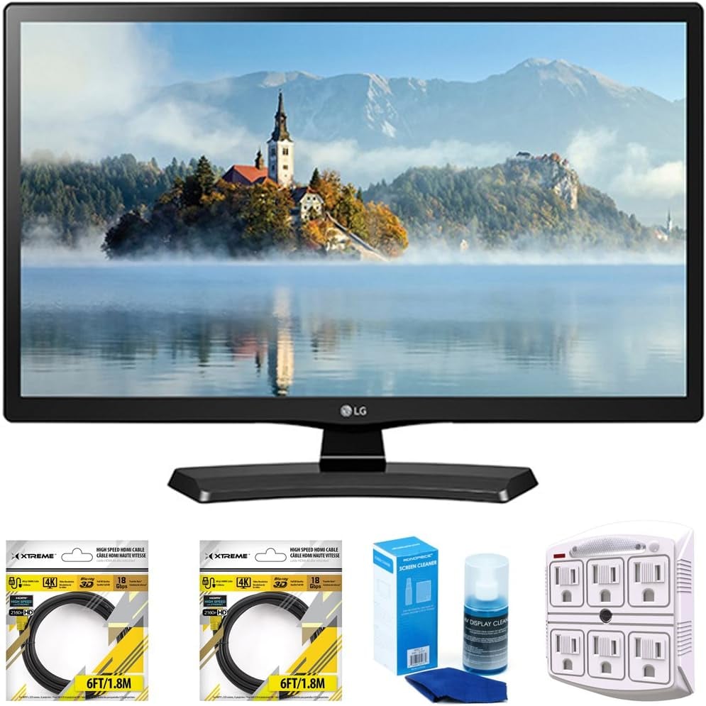 LG 24" Class 23.6" Diag HD 720p LED TV (24LJ4540) with 2X 6ft High Speed HDMI Cable, Screen Cleaner for LED TVs & Stanley 6-Outlet Surge Adapter with Night Light
