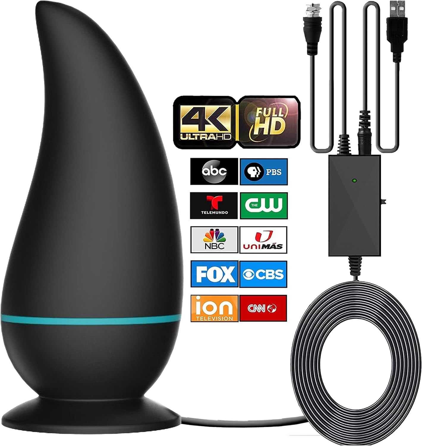 ANTIER [2023 Release] 400+ Miles Range Indoor TV Antenna - HDTV Antennas are 8K 4K Full HD Compatible, with Best Powerful Amplifier & Signal Booster, 16ft Coaxial Cable for Smart & Older TVs