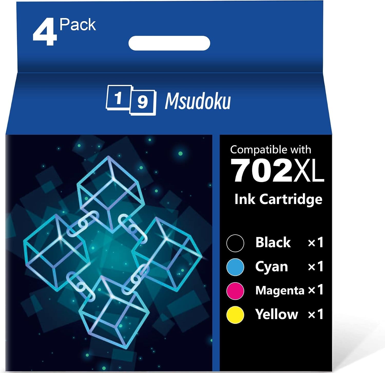 Msudoku 702XL 702 XL 702 Ink Cartridges Remanufactured Ink High Yield Replacement for Epson 702XL 702 702 XL T702XL use with Pro WF-3720 WF-3730 WF-3733 Printer (1 Black 1 Cyan 1 Magenta 1 Yellow)