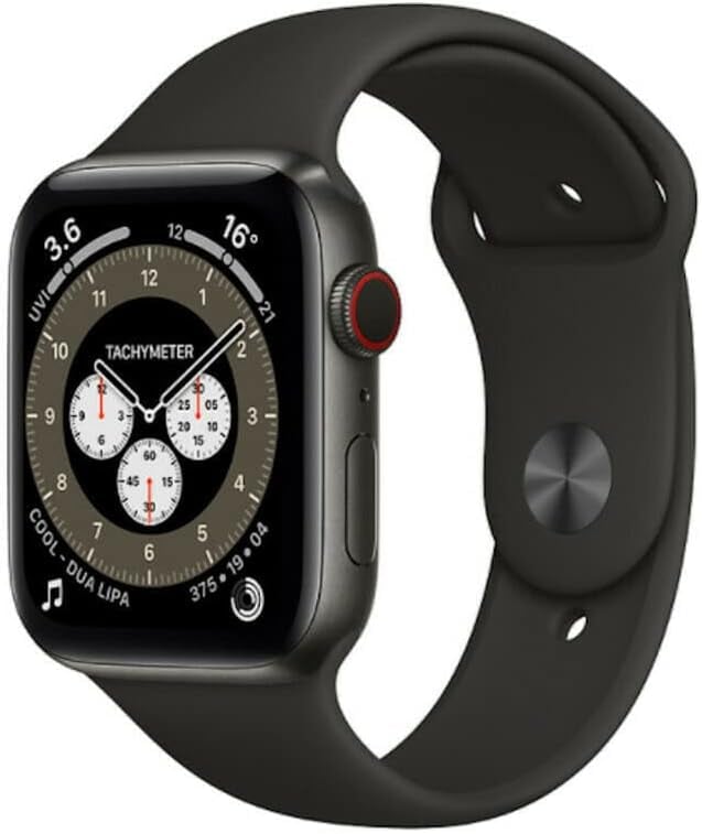 Apple Watch Series 6 (GPS + Cellular, 44MM) - Space Black Titanium Case with Black Sport Band (Renewed)