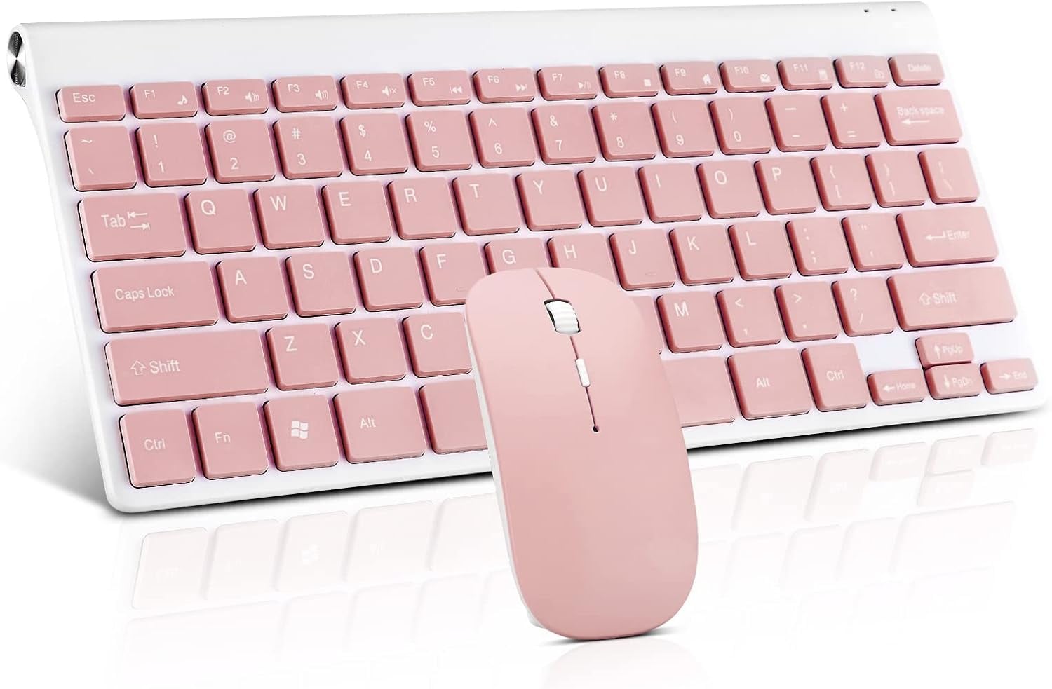 Wireless Keyboard and Mouse Combo, Compact Quiet Wireless Keyboard and Mouse Set 2.4G Ultra-Thin Sleek Design for Windows, Computer, Desktop, PC, Notebook, Laptop (GHKM03 Pink)