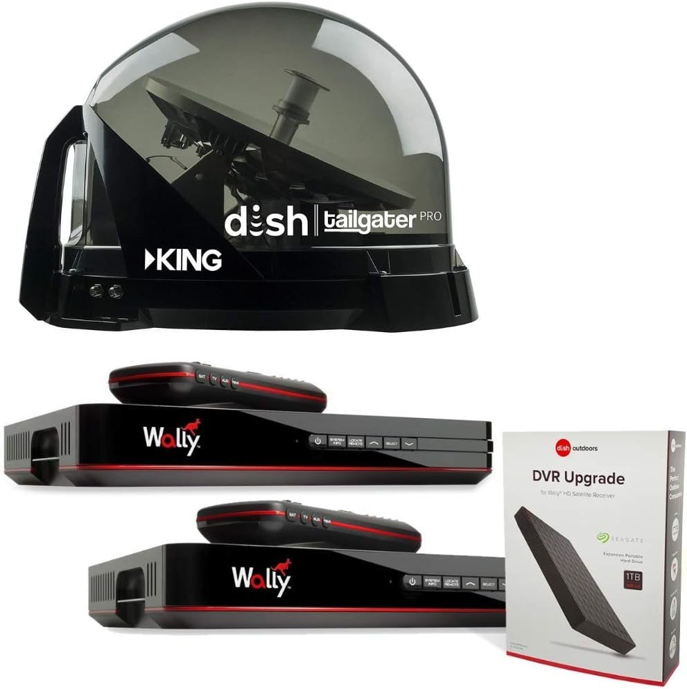 Dish DTP4900 Bundle Tailgater PRO Premium Satellite TV Antenna w/ 2 Wally Receivers & 1 DVR Upgrade