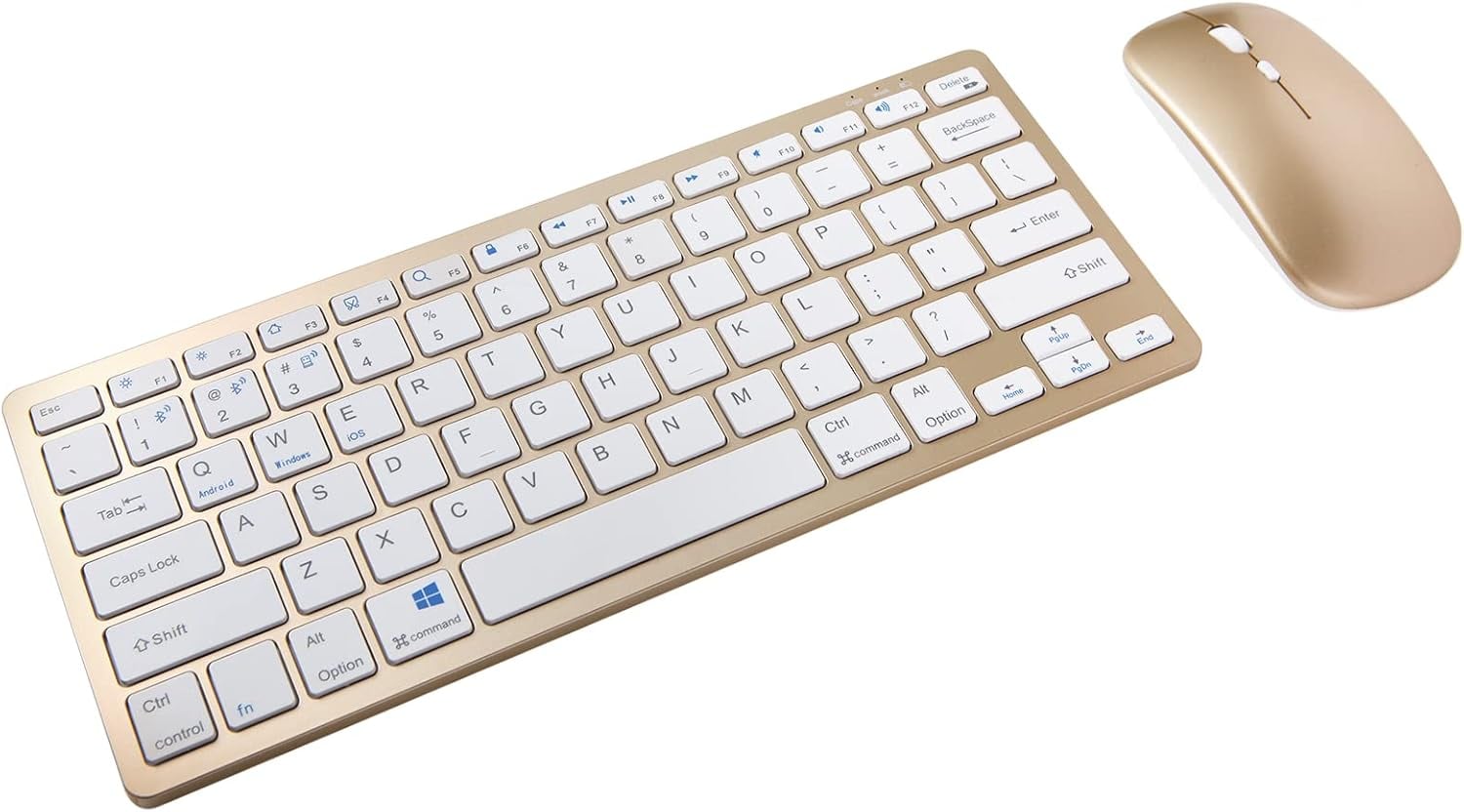 Bluetooth Wireless Keyboard and Mouse Combo, Ultra Thin Portable Multi-Device Wireless Keyboard and Mouse Combo for Windows, Computer, iPad, MacBook, Tablet, Laptop, PC,Desktop-Gold