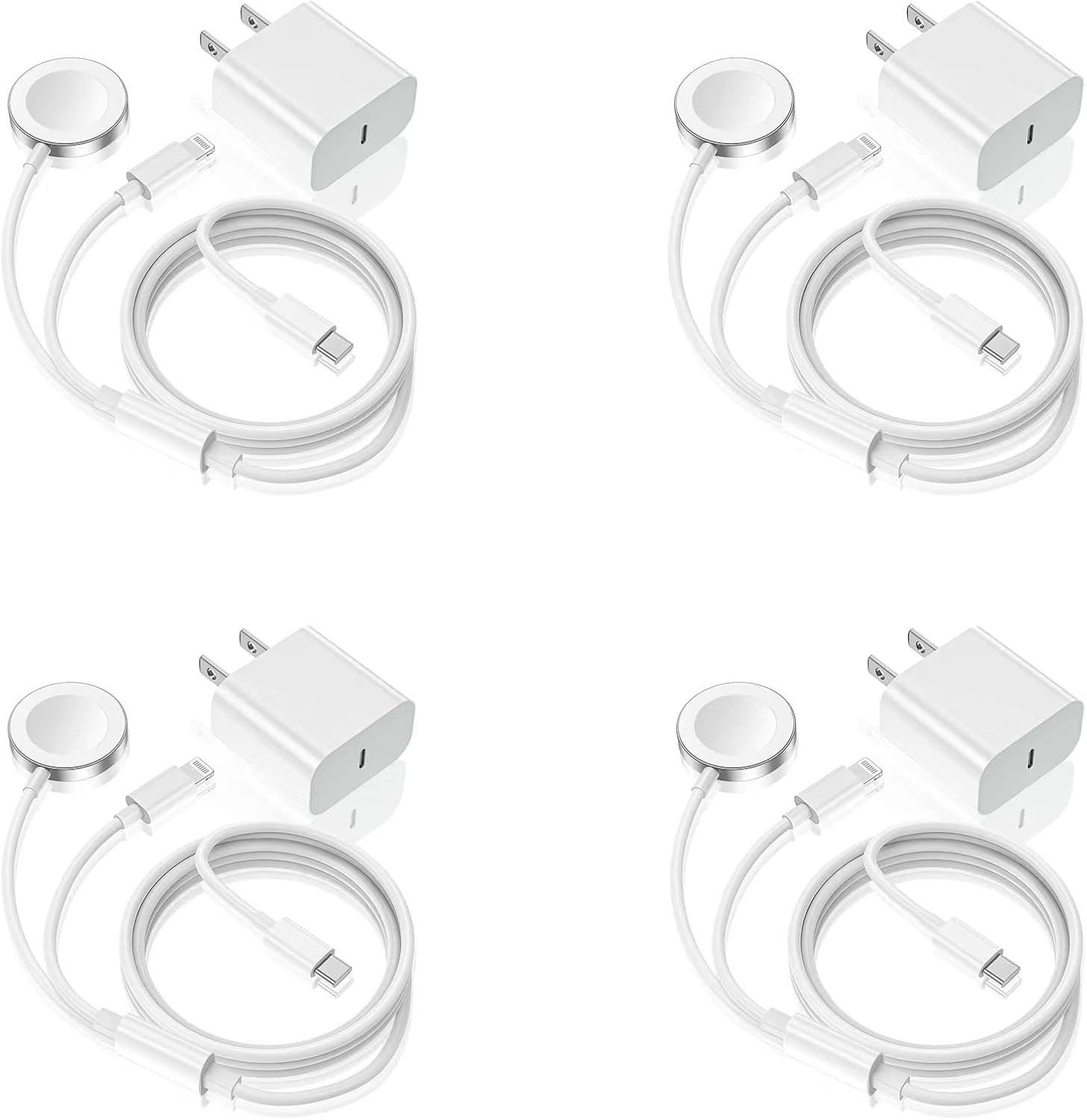 4 Pack Watch Charger 2023 Upgraded 2-in-1 USB C Fast Charge,6FT Smart Watch Charging Cable with 15W Wall Charger Block Compatible with Series 8/7/6/SE/5/4 White