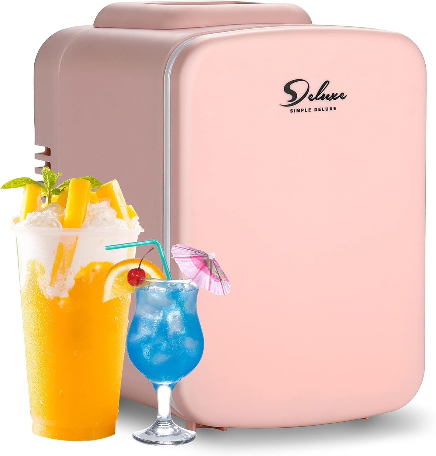 Simple Deluxe Mini Fridge, 4L/6 Can Portable Cooler & Warmer Freon-Free Small Refrigerator Provide Compact Storage for Skincare, Beverage, Food, Cosmetics, Pink New