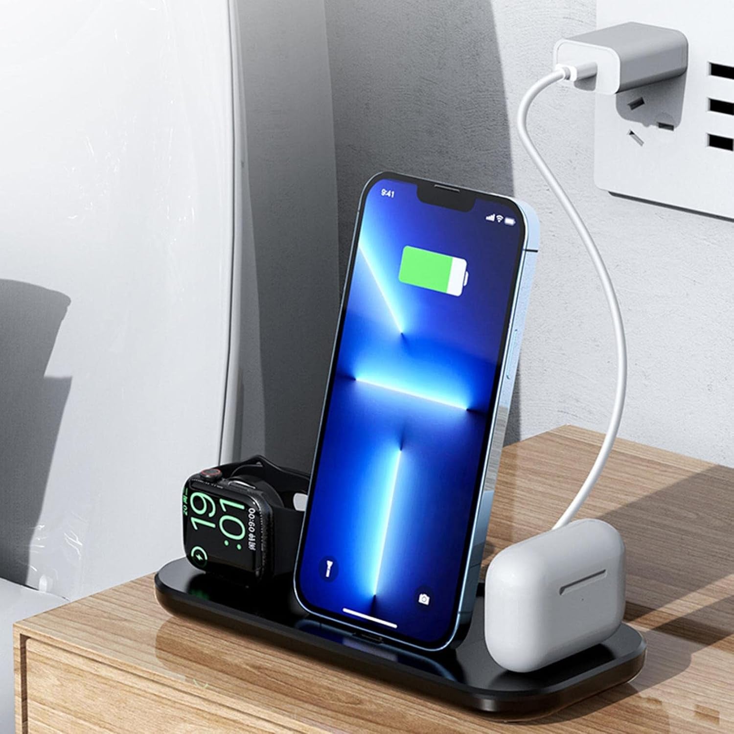 New Upgrade 3 In1 Wireless Charger Stand Minimalist Fast Magnetic Wireless Charger Pad Station Dock for Multiple Devices 15w Wireless Charger Stand Compatible with iOS & Android (Black)