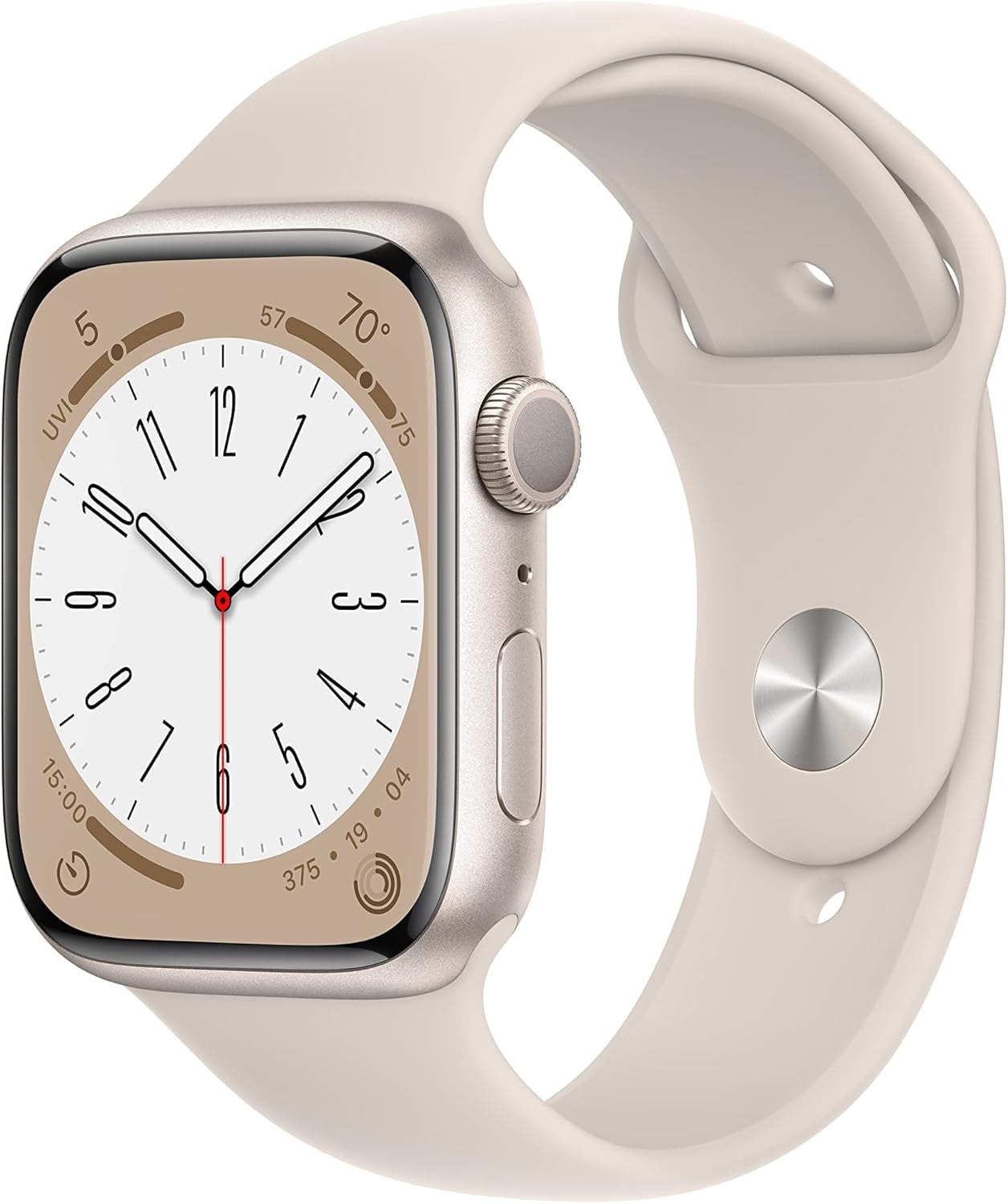 Apple Watch Series 8 (GPS, 45MM) - Starlight Aluminum Case with Starlight Sport Band (Renewed)